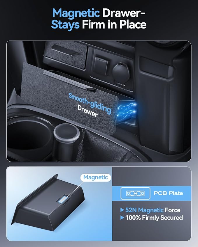 for Toyota 4Runner 2014-2024 Console Console Storage Drawer Magnetic Design Slides Smoothly - 5th Gen 4Runner Cubby Storage Box with Silent Flocking Felt - Thickened ABS Material