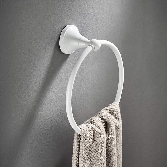 Flybath Towel Ring Brass White Finish Hanger Holder for Bathroom Accessories Wall Mounted