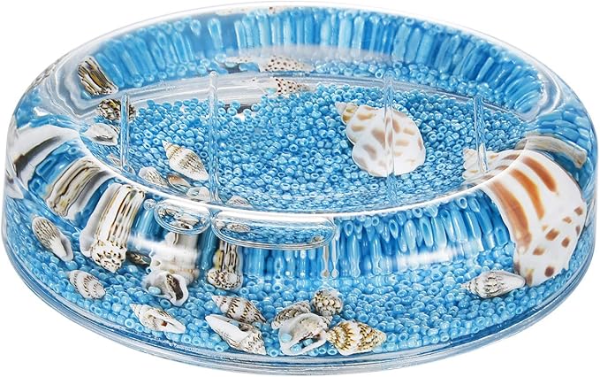 Locco Decor 4 Piece Acrylic Liquid 3D Floating Motion Bathroom Vanity Accessory Set Oceam Theme Sea Shell Conch Toothbrush Holder, Tumbler, Soap Dispenser, Soap Dish