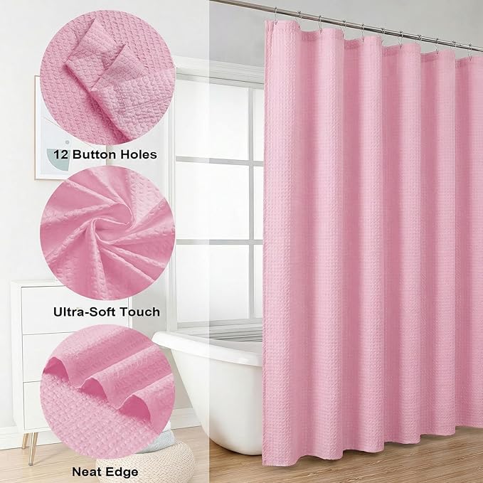 OVZME Berry Cute Girls Shower Curtain, Embossed Textured Fabric Shower Curtain for Bathroom - Soft Cloth & Hotel Spa Luxury, Water Repellent, Machine Washable Shower Curtain, 72X72, Hot Pink
