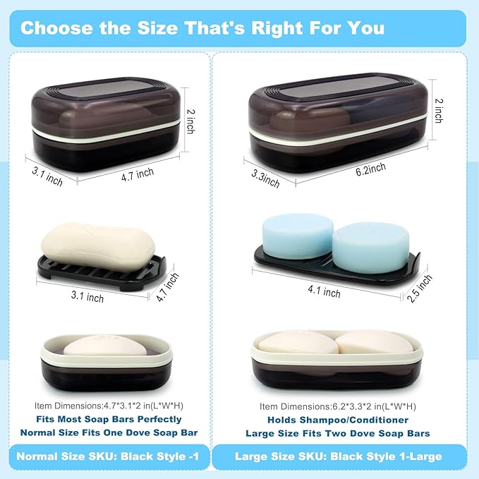 HAYSNA Travel Soap Container, Bar Soap Holder, Portable Soap Case, Soap Dish with Lid for Traveling, Camping, Gym, Bathroom (Black Style-1)