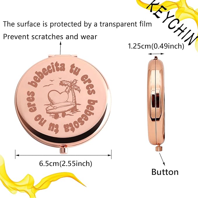 KEYCHIN Tu No Eres Bebecita Eres Bebesota Pocket Mirror Latin Music Fans Gifts Latin Song Lyric Compact Makeup Mirror (Tu No Eres-RG)