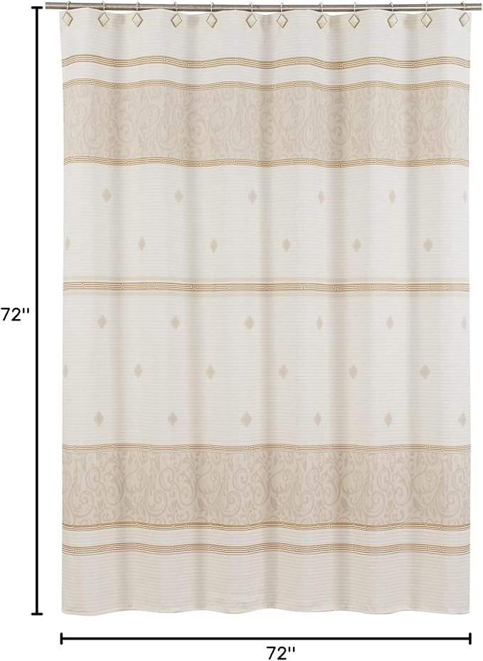 Seville Farmhouse Tan Polyester Stripes Printed Modern Shower Curtain,Decorative Yellow Waterproof Fabric Bathroom Curtains,72" W x 72" L