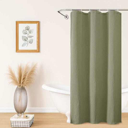 Aiyufeng 3D Textured Green Small Shower Curtain for Bathroom, Fabric Shower Curtain Heavy Duty Cloth, Stall Size Narrow Bathroom Curtains, Machine Washable, 36x72 Inches