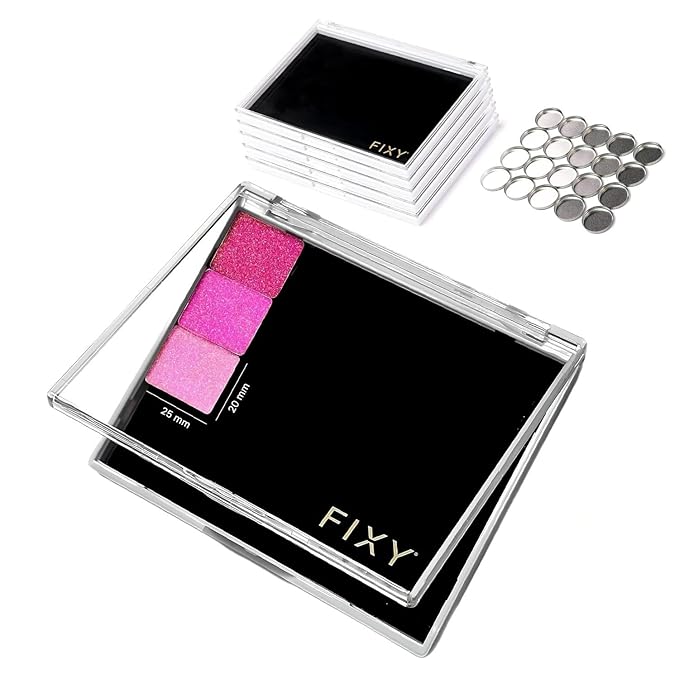 FIXY Empty Magnetic Makeup Palette Set of 5 (4.8"x4.0") and 20 Magnetic Metal Round Pans of 27mm | Travel Friendly Empty Palette | Depotting, Organizing Eyeshadow, Blush, Foundation and Face Powder