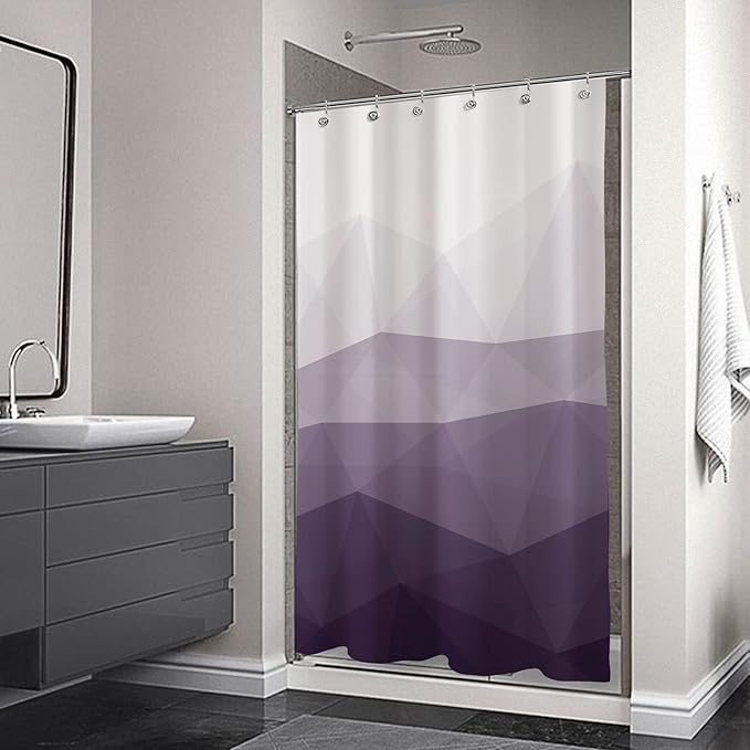 Sunlit Designer 36 x 72 Inches Small Stall Shower Curtain, Ombre Purple RV Half Size Narrow Fabric Shower Curtains for Bathroom Decor, Contemporary Geometric Bathroom Curtains, Purple