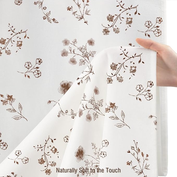 Brown Floral Farmhouse Vintage Cotton Shower Curtain, French Country Shower Curtains for Bathroom, 72Wx72H