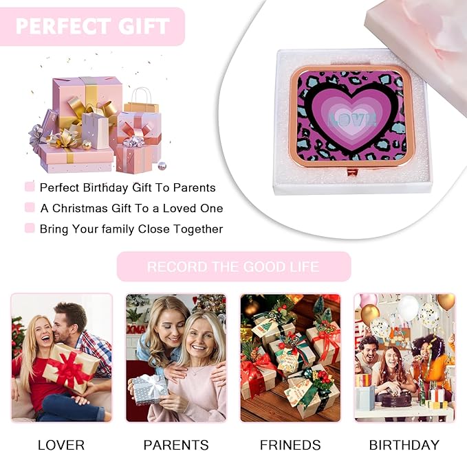 Compact Mirror Makeup Mirror Folding Mini Pocket Mirror Portable Hand Mirror Double-Sided 2 x 1x Magnification for Woman Girls Rose Gold
