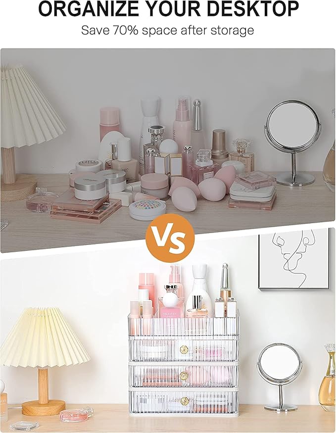 BREIS Acrylic Makeup Organizer,Large Capacity Cosmetics Display Cases with Drawers for Bedroom Vanity Dresser Countertop,Holder Perfume Skincare Lipstick Jewelry Eyeshadow Nail Care, Transparent
