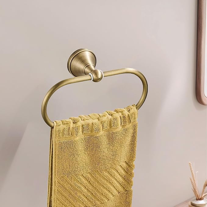 Brass Hand Towel Holder,Antique Towel Ring,Oval Towel Holder for Bathroom Antique Brass Towel Hanger Rustic Bath Accessories Wall Mounted