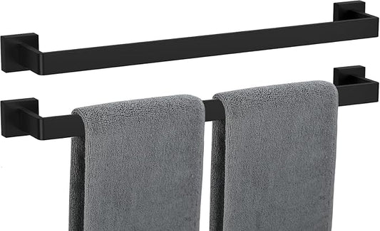 Towel Bar 2 Pack for Bathroom 24 Inch Matte Black Towel Holder 12/16/20/24/28/32/36 Inch Stainless Steel SUS304 Rustproof Towel Rack Modern Square Towel Rod for Bathroom Wall(2, Matte Black, 24 Inch)