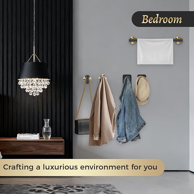 7 Pcs Bathroom Hardware Accessory Set, Stainless Steel Towel Racks for Bathroom, Black and Gold Bathroom Accessories，Modern Luxury Bathroom Towel Holder & Toilet Paper Holder