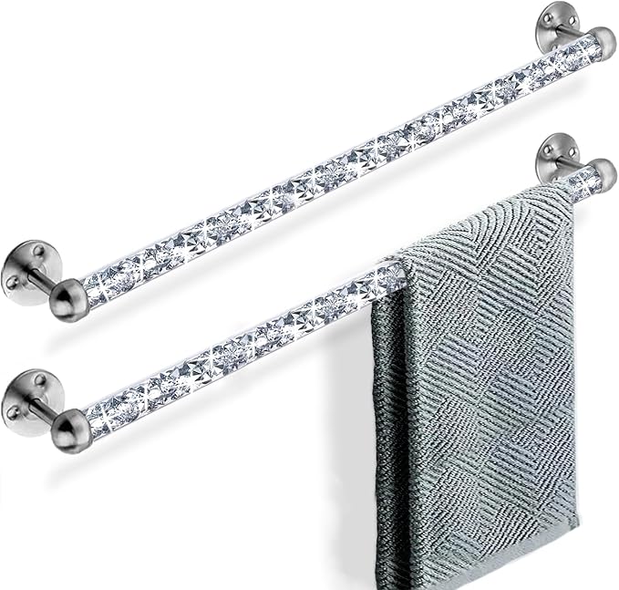 Meetart Crushed Diamond Glass Towel Bar for Bathroom,Set of 2 Towel Rods Wall-Mounted ,Towel Racks for Bath Towels,Hand Towels(21”)