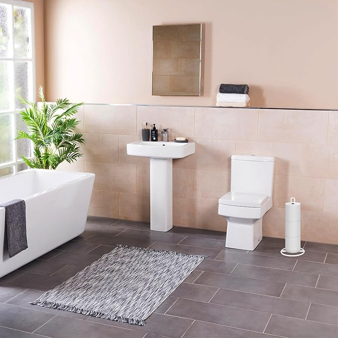 Toilet Paper Holder Stand, OBODING, White Freestanding Toilet Paper Holder for Storing 3 Rolls of Toilet Papers (White)