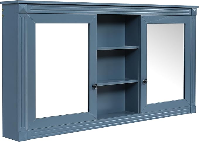 Merax Bathroom Medicine Cabinet with Mirror Door & Adjustable Shelf, 55" x 28" Wall Mounted Bathroom Storage Cabinet with Mirror, Over The Toilet
