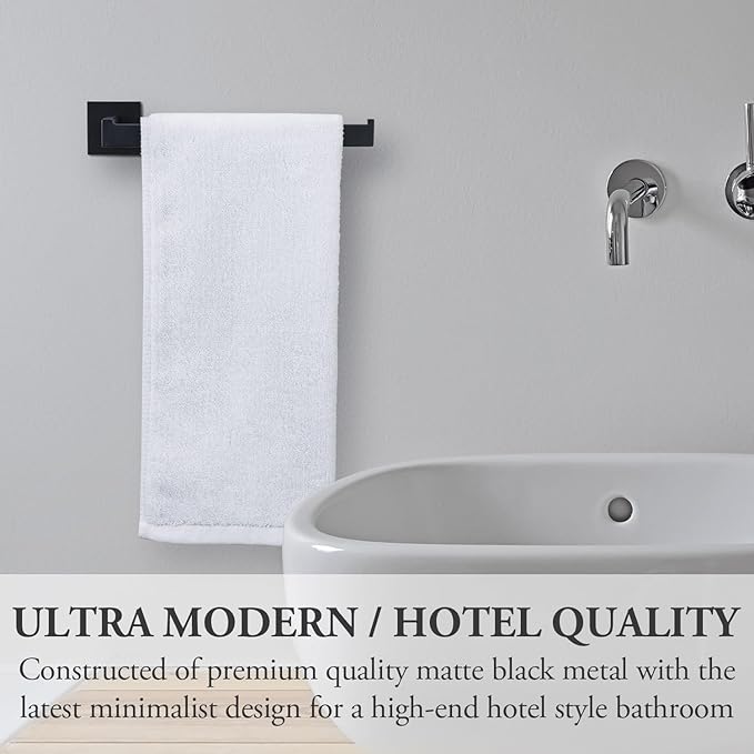 MyGift 9 Inch Premium Hotel Series Commercial Grade Stainless Steel Hand Towel Holder Bar, Wall Mounted Matte Black Rail Hook for Hanging Bathroom Hand Towels