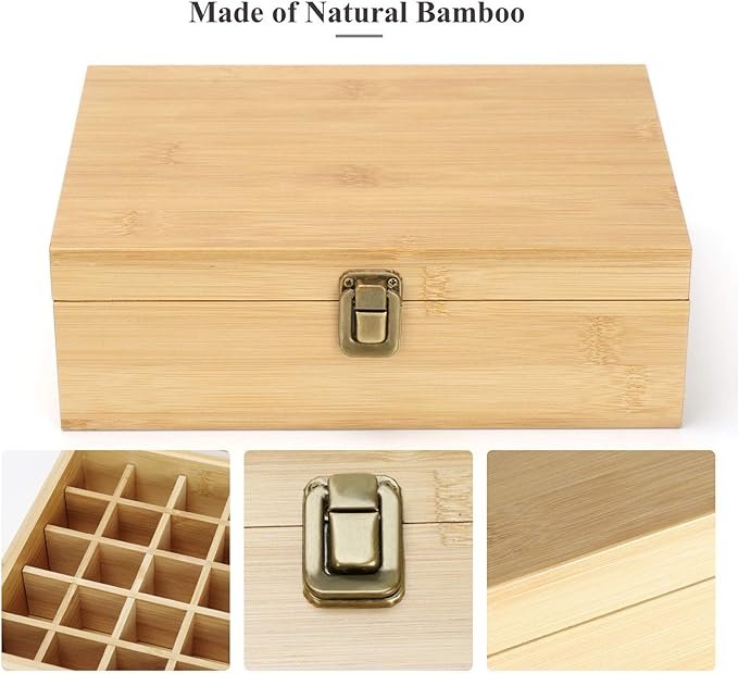 Pure Vie Essential Oil Bamboo Storage Box Travel Display Presentation, Holds 35 Bottles for 5, 10, 15ml - Aromatherapy Organizer Nail Polish Fragrance Container #1 - Keep Your Oils Safe & Space Saver