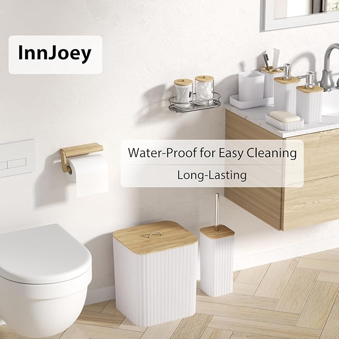 Bathroom Accessory Set - 25PC Bathroom Sets with Shower Curtain and Rugs, White Bathroom Set, Bathroom Accessories Set, Shower Curtain Sets with Rugs, Bathroom Trash Can & Soap Dispenser