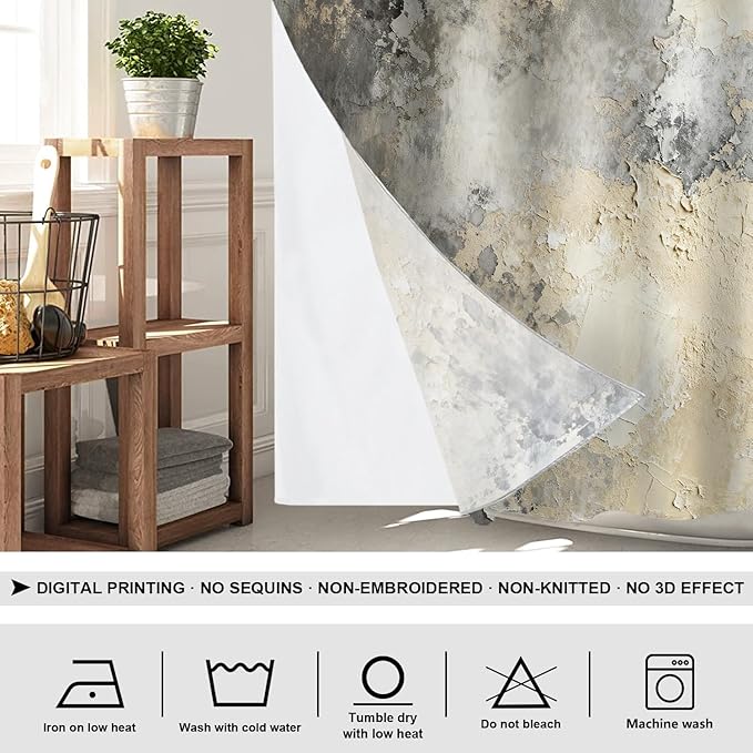 Shrahala Taupe Squares Texture No Hooks Shower Curtain with Snap in Liner Set, Grey and Beige Art Painting Bathroom Décor Polyester Fiber Waterproof for Stall Bathtubs 54 X 80 in