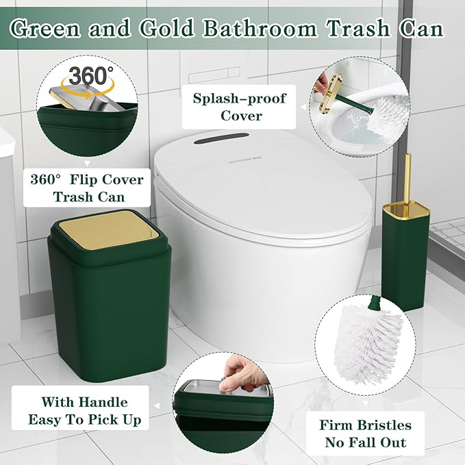 XLHOMO Bathroom Set - Dark Green Bathroom Sets with Shower Curtain and Rugs, 24PCS Shower Curtain Set with Hooks, Soap Dispenser, Soap Dish, Toilet Brush Holder and Trash Can for Housewarming