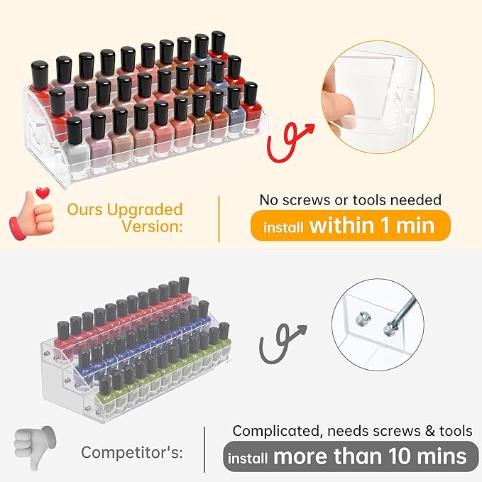 Nimiah 6-Layer Nail Polish Storage - Clear Acrylic Vanity Display Rack Nail Polish Holder Organizer Holds up to 72 Bottles Essential Oils Ink Stand