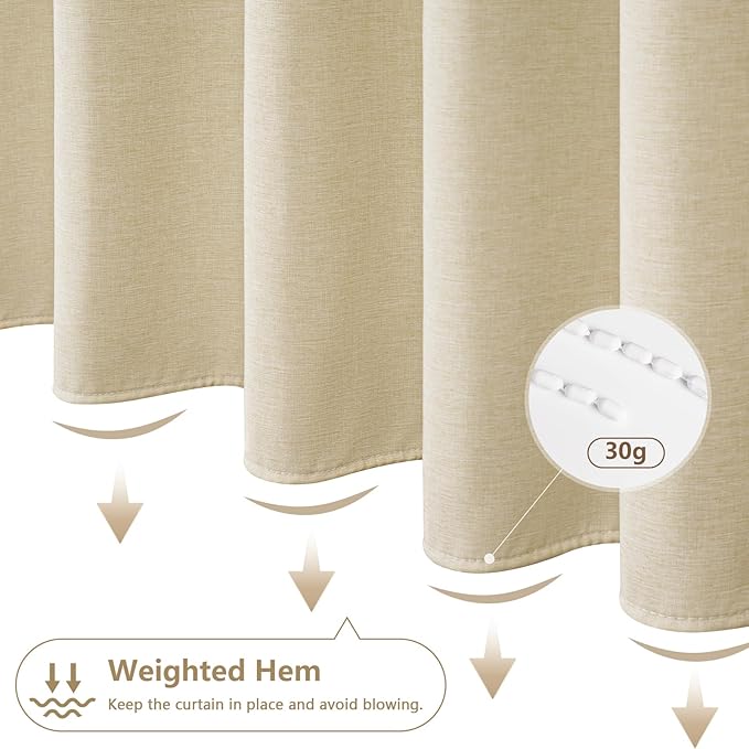 Natural Linen Look Farmhouse Shower Curtain Beige, Heavy Duty Faux Linen Fabric Shower Curtain Water Resistant, 72 x 72 inch Hotel Quality Washable Cream Shower Curtains for Bathroom