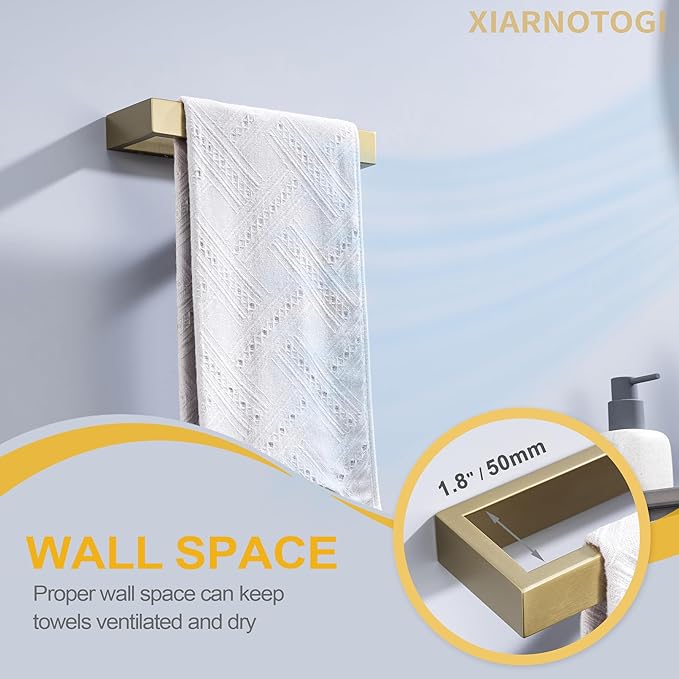 Towel Bar, 9 Inch Hand Towel Holder Wall Mount, Towel Racks for Bathroom Accessories, Stainless Steel Towel Ring Hardware (Brushed Gold, 1 Pack)