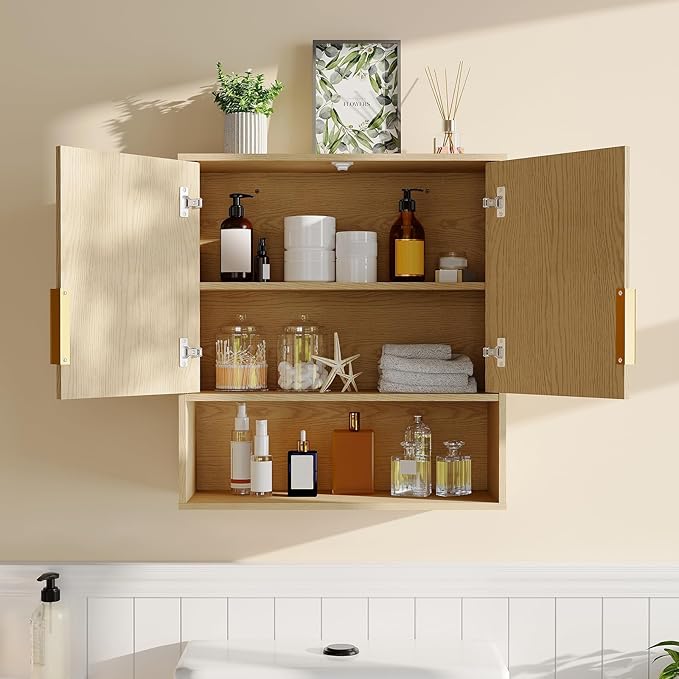 Bathroom Wall Cabinet - Medicine Cabinet with Wave-Patterned & Adjustable Shelf - 25x23x8 Inch Wall Cabinet for Bathroom, Kitchen, Laundry Room, Entryway