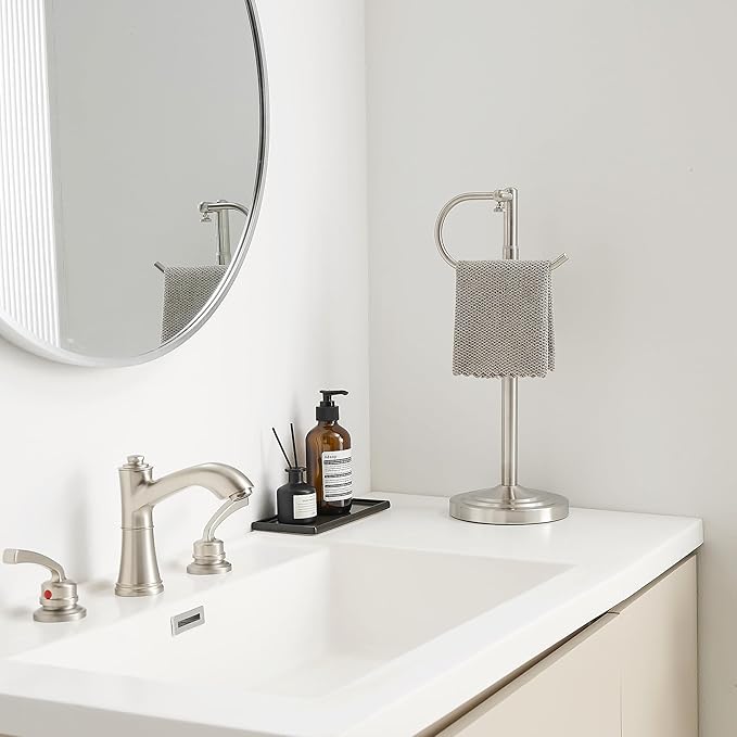 RFOUO Hand Towel Holder Stand,Standing Towel Racks for Bathroom,Hand Towel Holder for Bathroom Kitchen Vanity Countertops,Stainless Steel Adjustable Towel Bar 16.5-26 Inch(Brushed Nickel)