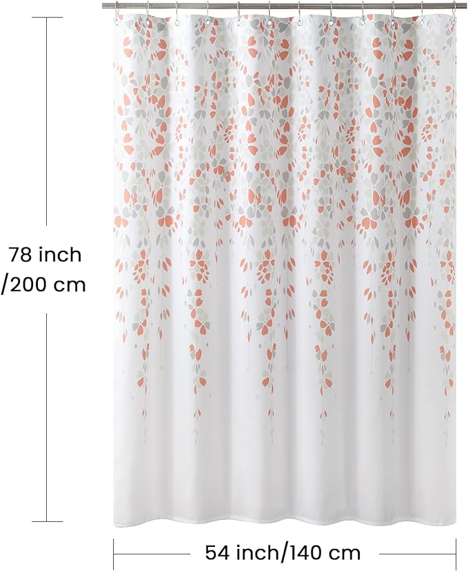 54x78 Inch Stall Shower Curtain, Orange and Grey Fabric Shower Stall Curtain, Floral Flower Print Small Shower Curtains for Bathroom, 54" W x 78" H