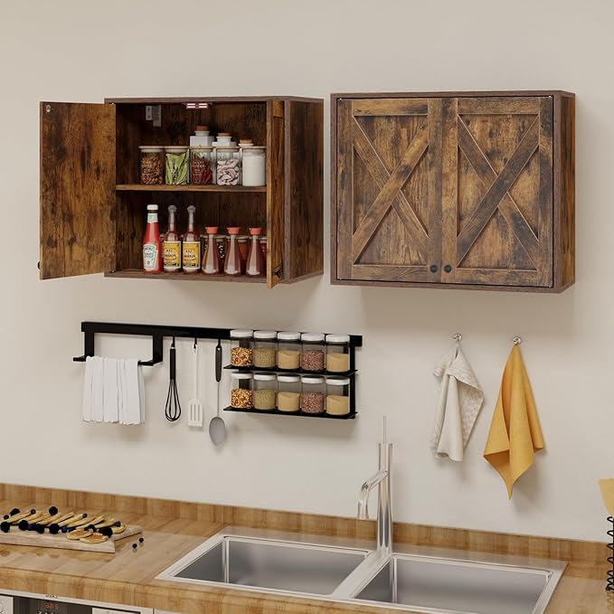YOURLITE Laundry Cabinet, Medicine Cabinet, Bathroom Kitchen Storage Wall Mounted Farmhouse Organizer with Shelves Over Toilet, One Set of 2 Pieces X 24"