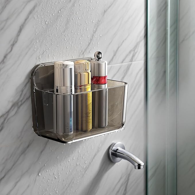 Waterproof Bathroom Shelf, No Drill Plastic, Self Adhesive Wall Mount, 7.1 X 5.5 X 3.7 in / 18 X 14 X 9.5 Cm, Wall Organizer