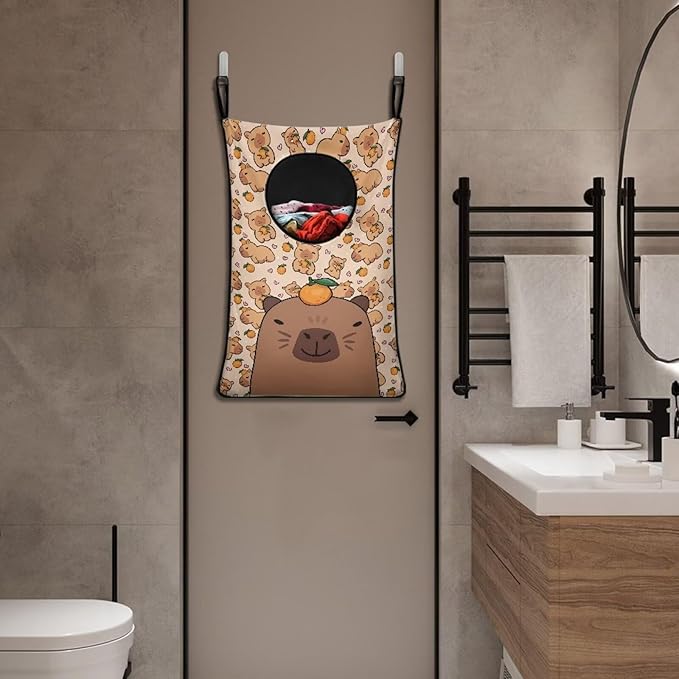 ZOUTAIRONG Cute Capibala Hanging Laundry Hamper Bag American Afro Girl Laundry Hamper for Holding Clothes and Saving Space Clothes Basket