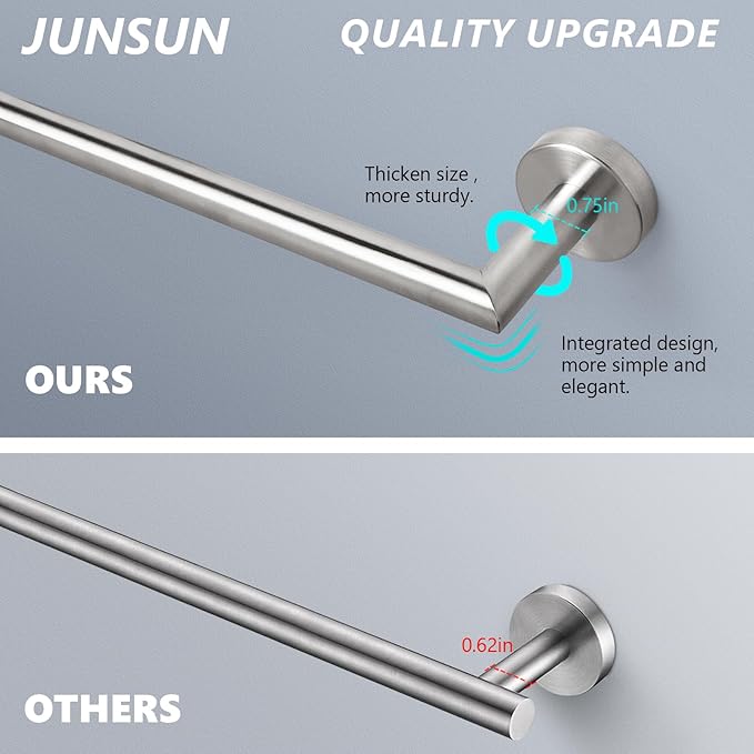 JunSun Bathroom Towel Bar 12 Inch Brushed Nickel Towel Racks Wall Mounted Bath Hand Towel Holder Modern Home Decor Towel Rod Bathroom Hardware Stainless Steel Towel Hanger Silver Towel Rail Single Bar
