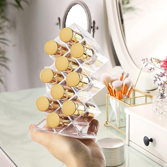 Lolalet 3 Pack Lipstick Holder Organizer, 30 Spaces Acrylic Stackable Fish Shape Lipsticks Tower Lipgloss Display Stand, Clear Lip Gloss Organizers Storage Box -10 Slots