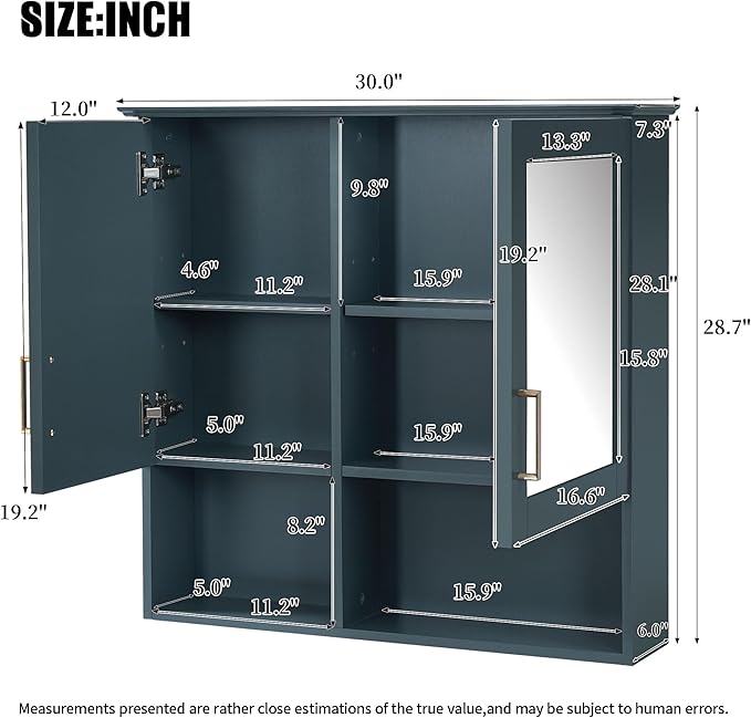 Bathroom Mirror Cabinet, 30 inch Wall Mounted with Adjustable Shelves & Soft Close Doors, High-Define Mirror with Storage