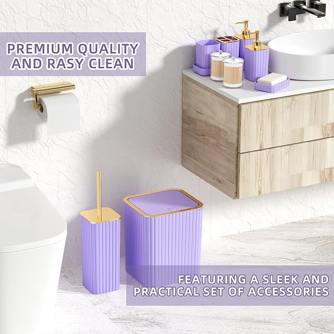 XLHOMO Bathroom Set - 26PC Bathroom Set with Shower Curtain and Rugs, Bathroom Accessory Set, Purple Bathroom Accessories Set, Trash Can & Soap Dispenser