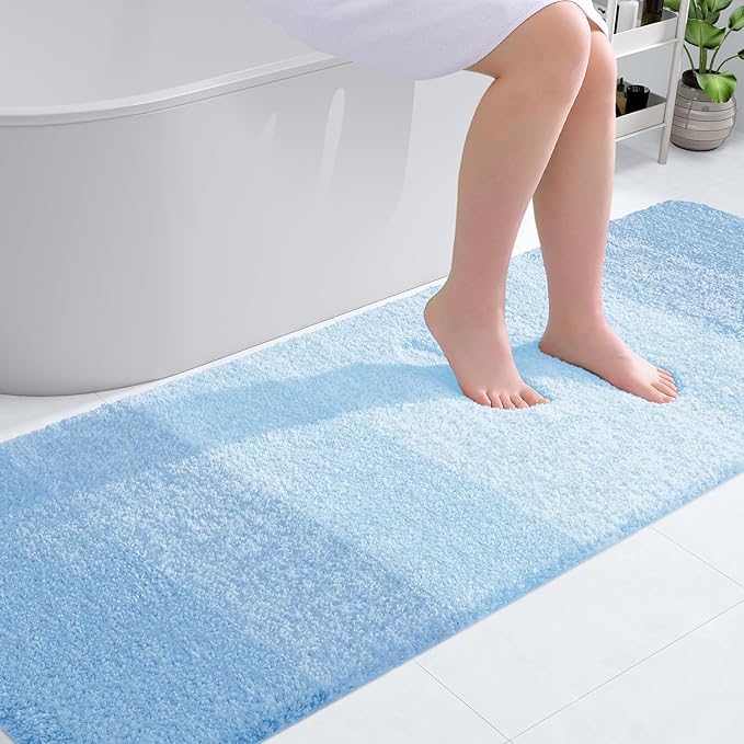OLANLY Bathroom Rugs Mat 70x24, Extra Soft Absorbent Microfiber Bath Rugs, Rubber Backing, Quick Dry, Machine Washable Bath Mats for Bathroom Floor, Tub and Shower, Home Decor Accessories, Sky Blue