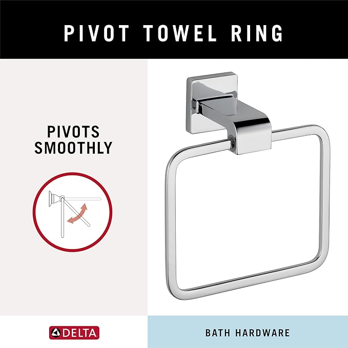 Delta Ara (1-Pack) Hand Towel Holder Polished Chrome Towel Racks for Bathroom Wall Square Towel Ring Holder for Bath Towel Hanger for Kitchen, Bathroom Accessories 77546