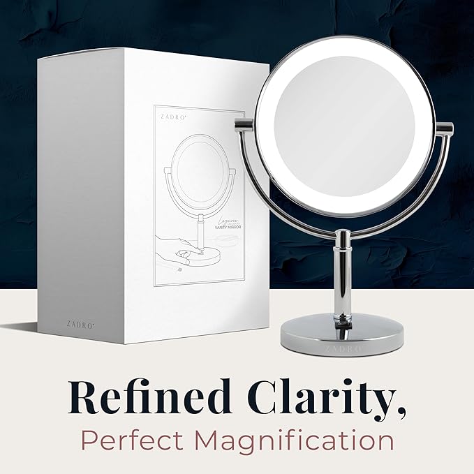 Zadro Laguna 11" LED Lighted Makeup Mirror with Magnification (Large | 15" x 11" | 5X/1X, Polished Nickel)