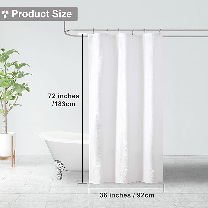 OVZME Berry Stall Fabric Shower Curtain 36 x 72 Inch - Soft & Waffle Small White Shower Curtain for Bathroom with Texture for Narrow Stall Size, Machine Washable Water Resistance, Hotel Style, White