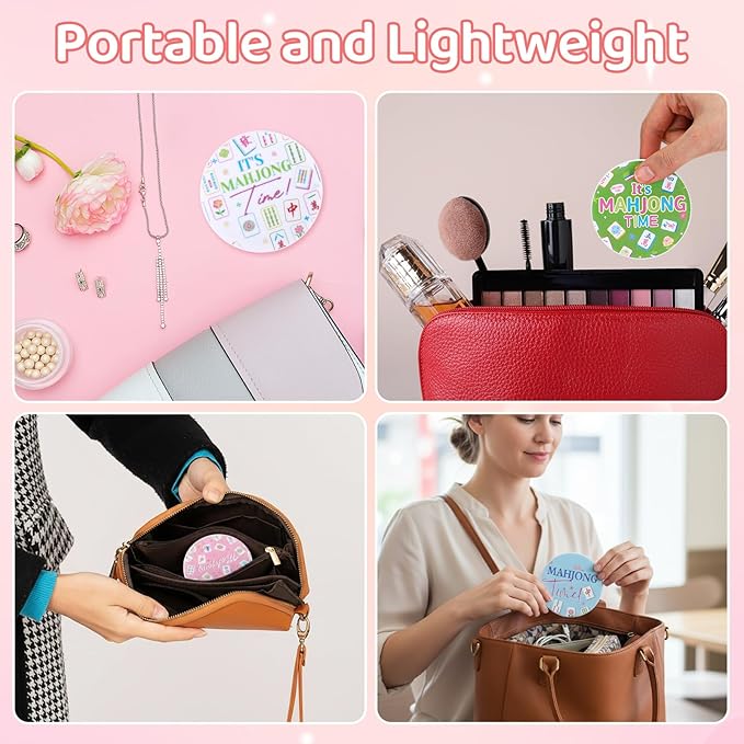 Roowest 12 Pcs Mahjong Themed Compact Mirror Bulk for Purse Folding Mini Pocket Double Sided Mirror for Women Mahjong Party Favors Trave Gift