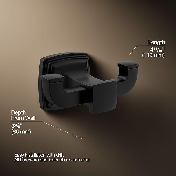 Kohler 27411-BL Riff® Double Robe Hook, Matte Black