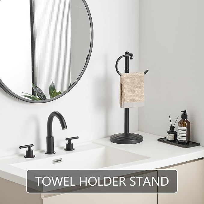 RFOUO Hand Towel Holder Stand,Standing Towel Racks for Bathroom,Hand Towel Holder for Bathroom Kitchen Vanity Countertops,Stainless Steel Adjustable Towel Bar 16.5-26 Inch(Matte Black)