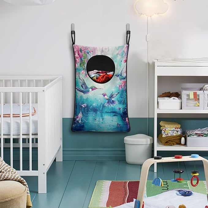 ZOUTAIRONG Hummingbird Hanging Laundry Hamper Bag Over Door Laundry Basket Space Saving Organizers Large Capacity Green Laundry Room Organization Hamper for Travel Home Office
