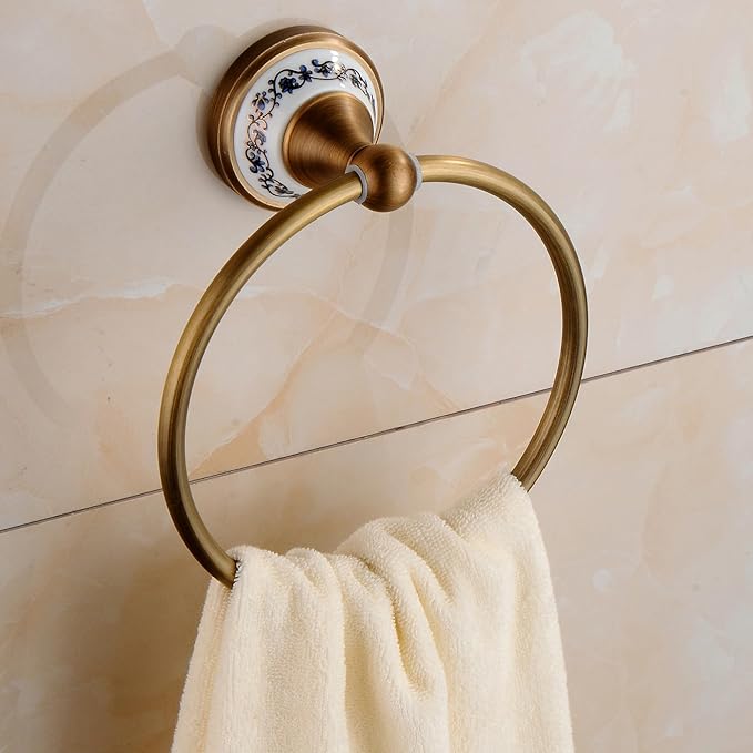 Towel Ring Antique Brass Hanger Hand Towel Holder for Bathroom Kitchen Accessories Wall Mounted,Porcelain Design