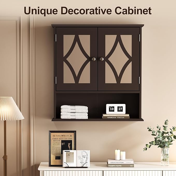 RoyalCraft Bathroom Medicine Cabinet Wall Mounted, Over the Toilet Storage Cabinet with Towel Rack and Adjustable Shelf, Large Bathroom Towel Cabinet Wall Mount 22x25 inch (Brown)