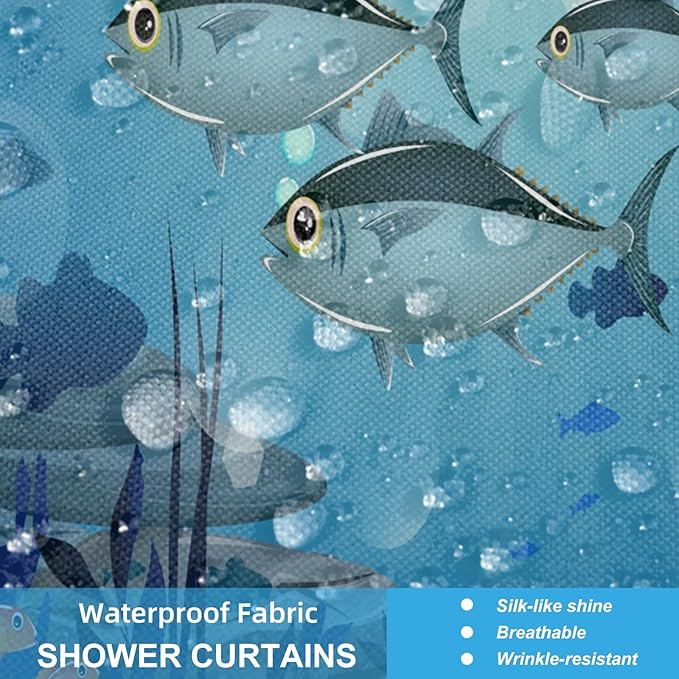 Colorful Fish Underwater Shower Curtain Set, 4 Piece Bathroom Decor with 12 Hooks, Vibrant Marine Life Bath Curtain
