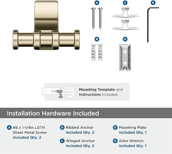 Amerock BH36050BBZ | Golden Champagne Double Robe Hook | 2-15/16 in. (75 mm) Length Towel Holder | Davenport | Towel Hook for Bathroom | Bathroom Hardware | Bath Accessories