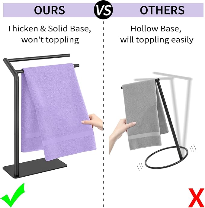 LSK Hand Towel Stand, Black Bathroom Towel Holder Stand, Curved F-Shaped Countertop Towel Stand with Heavy Base, 16.6 Inch